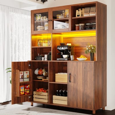 REDOM Hoge kast 120×40×185 cm - walnoot, slimme LED met app en muziekfunctie, USB-oplader en gehard glas schuifdeuren
