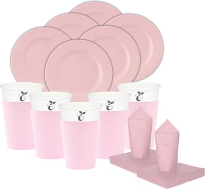 Givi Italia Feest/verjaardag gebaksbordjes/bekertjes/servetten set - 16 personen - lichtroze - papier/karton