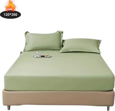 Nivard Hoeslaken Set - Inclusief Kussensloop - 3 Delige Set - Beddengoed - Fitted Sheet - Pillow Case - Bed - Muntgroen 120 x 200