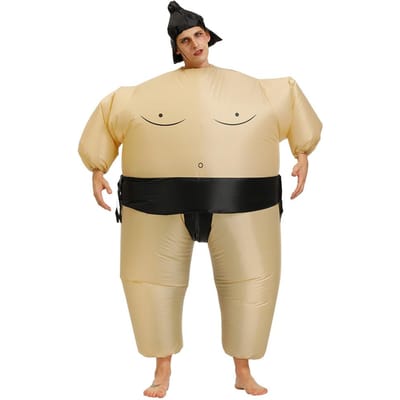 Opblaasbaar Sumoworstelaar Kostuum Grappige Sumoworstelaar Verkleedkleding voor Halloween Podiumoptredens beige