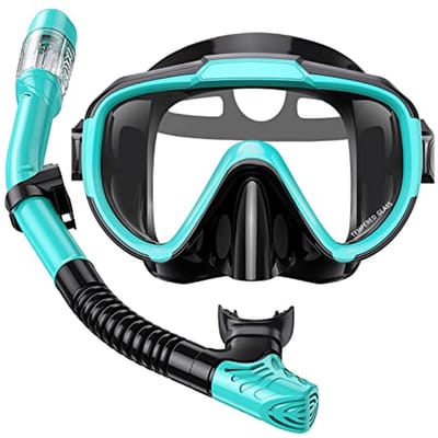 Snorkelset voor volwassenen - panoramisch zwemmasker en droge top snorkel met draagtas