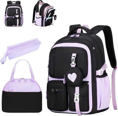 Schooltas voor meisjes - 3 stuks - Waterdichte rugzak voor meisjes - School rugtas - lichtgewicht schooltas - Rugzakken met grote capaciteit voor Meisjes en Jongens - ademende en comfortabele schoolrugzak - Oxford-stof - paars
