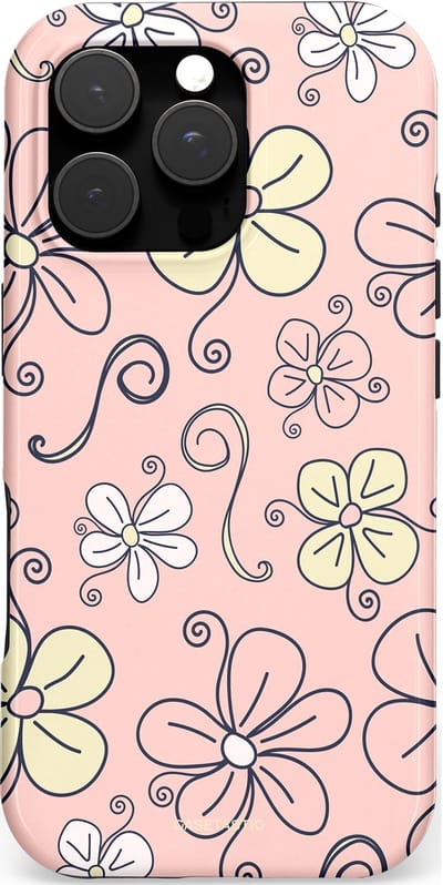 Casetastic hoesje geschikt voor Apple iPhone 16 Pro - MagSafe - Dubbellaagse bescherming - Pastel Perzik Doodle Peach Bloemen - Fashion Case - Zand Zilver Lichtroze
