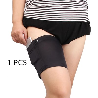 1 stuks Sexy Dames Dijbanden Hoge Stretch Beenwarmers Onzichtbare Mobiele Telefoon Tas Zakken Antislip Anti-Wrijving Dijband S black