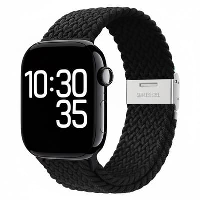 Zwart nylon horlogebandje geschikt voor Apple Watch dames en heren 42mm (serie 1 / 2 / 3) / 44 mm / 45 mm / 46 mm (serie 10 / 11) / 49 mm (Ultra / Ultra 2), elastisch smartwatch bandje zonder gesp, gevlochten stretch