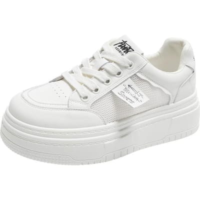 Echt Zacht Leer Dikke Zool Kleine Witte Schoenen Dames Lente Nieuw Koreaanse Versie Mesh Ademend Casual Alles-match Sportschoenen 40