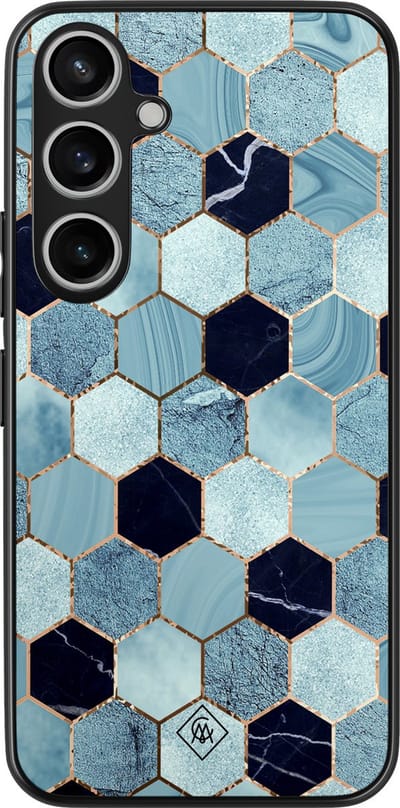 Casimoda® hoesje - Geschikt voor Samsung Galaxy A35 5G - Blue Cubes - Zwart TPU Backcover - Marmer - Blauw
