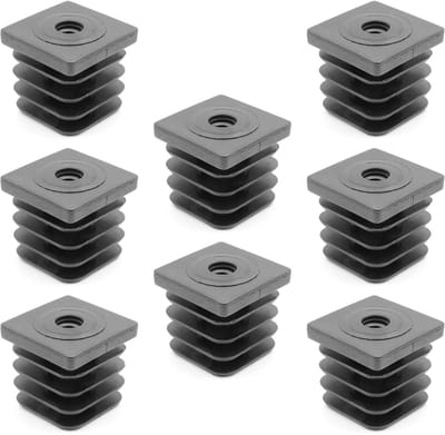 Dailygoody - Schroefdraadstop - Instelstop voor vierkante buizen - Zwart - Voetkappen van polyamide - Draagvermogen tot 200 kg - Geschikt voor me