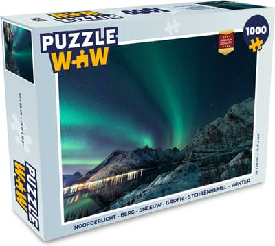 Puzzel Noorderlicht - Berg - Sneeuw - Groen - Sterrenhemel - Winter - Legpuzzel - Puzzel 1000 stukjes volwassenen
