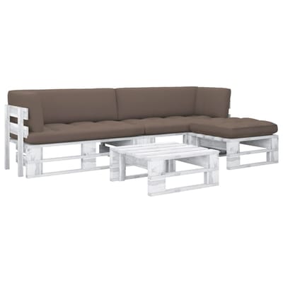 vidaXL - 4-delige - Loungeset - pallet - met - kussens - wit - geïmpregneerd - hout