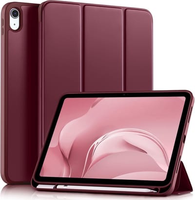 Casemania Hoes Geschikt voor Apple iPad 2025 (A16) & 2022 10e Gen - Bordeaux - Smart Cover met Pencil Houder Uitsparing