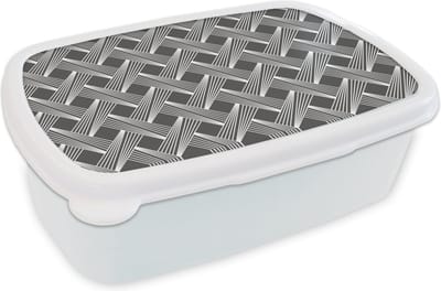 Broodtrommel Wit - Lunchbox - Brooddoos - Patroon - Grijs - Geometrisch - 18x12x6 cm - Volwassenen