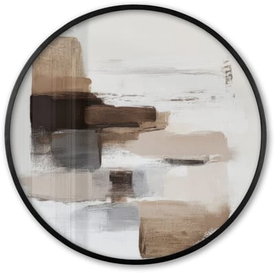 Poster in lijst Rond - Fotolijst 60x60 cm - Posters - Penseelstreken - Balans - Beige - Bruin - Ronde posterlijst zwart - Decoratie - Wanddecoratie woonkamer - Muurdecoratie slaapkamer