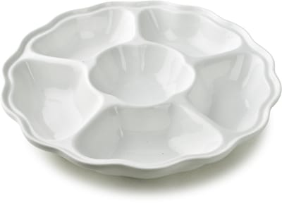 Snack- en tapas schaal porselein 27x27x4,5cm - Serveerschaal 6 vakken keramiek - Borrelplank