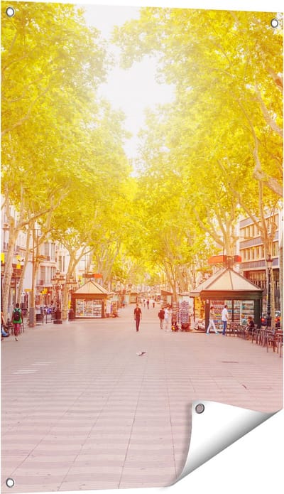 Gards Tuinposter De Ramblas Straat in Barcelona - 60x90 cm - Tuindoek - Tuindecoratie - Wanddecoratie buiten - Tuinschilderij