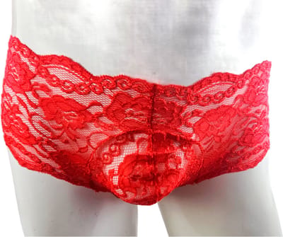 BamBella ® - Slip - maat Onesize S M L Rood Sexy erotische heren onderbroek mannen kant stof