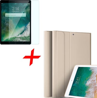 Hoes + Screenprotector geschikt voor iPad Air 10.5 (2019) / Pro 10.5 (2017) - Book Case Luxe Kunstlederen - Mat Goud