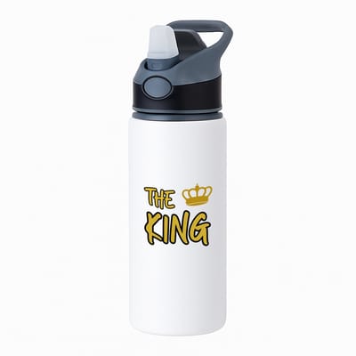 Hacebo® - The king waterfles met rietje zwart - Koning - iemand die zich voelt als een koning - verjaardagscadeau - kroontje - kado - gift - geschenk - water fles - 650ML