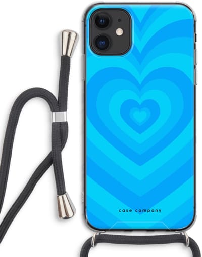 Case Company® - Hoesje met koord geschikt voor iPhone 11 hoesje met Koord - Hart Blauw - Telefoonhoesje met Zwart Koord - Bescherming aan alle Kanten en Over de Schermrand