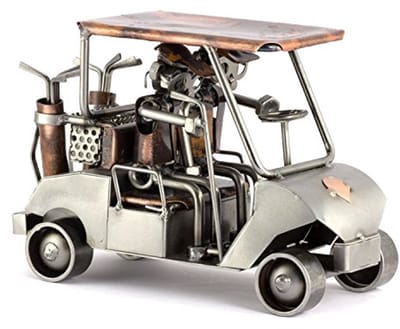 Schroevenmannetje Golfwagen - Handgemaakt Metalen Figuur als Cadeauidee
