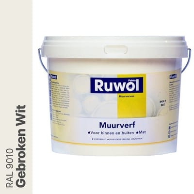 Ruwol Muurverf binnen en buiten Mat Gebroken Wit (RAL 9010) 5 liter - muurverf buiten - gevelverf buiten