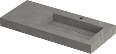 INK Pitch wastafel in keramische slab wasbak rechts met drain en front en side skirts met 1 kraangat, 100x45x9cm, armani grey mat