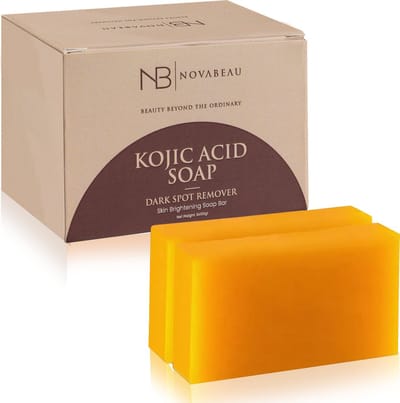 Novabeau Kojic Acid Zeep tegen Pigmentvlekken – Dark Spot Remover met Alpha-Arbutin – 2 Zeeprepen met Vitamine C en Centella Asiatica – Korean Skincare met Papaya en Rozemarijn Extract – Hydraterend met Hyaluronzuur – 280g incl. Zeepnet