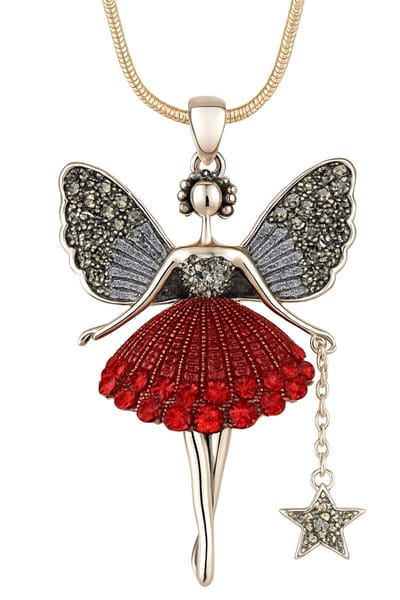 EmmyRovi – Fee Ketting – Rood – Lange Goudkleurige Halsketting met Fantasie Hanger – 80 cm