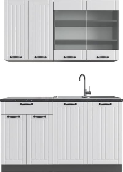 Vicco Fame-Line Eenpersoonskeuken – 140 cm, WB Antraciet Landhuis wit/antraciet