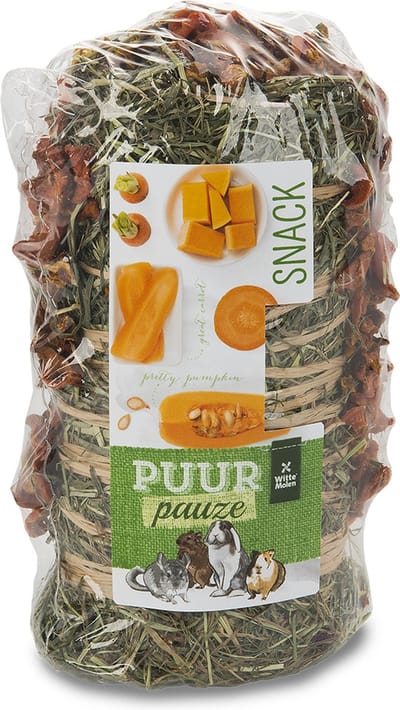 Witte Molen - Knaagdierensnack - Knaagdier - Puur Pauze Hooirol Wortel & Pompoen 200gr - Tray - 1st