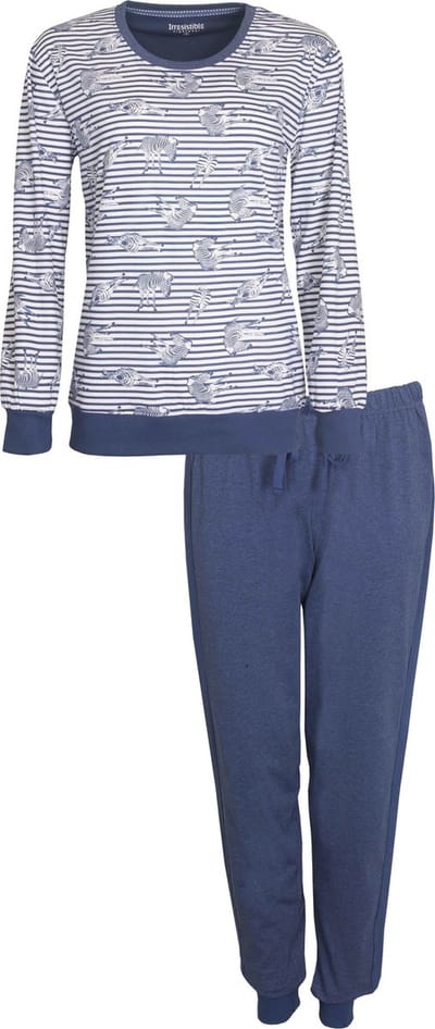 Irresistible Dames Pyjama - Katoen - Strepen Dessin - Blauw - Maat XXL