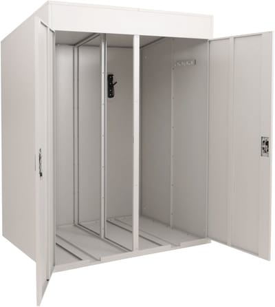 Fietsenstalling voor 2 fietsen MCW-H66b, fietsbox, fietsenstalling, afsluitbaar, metaal, 213 x 158 x 125 cm ~ lichtgrijs