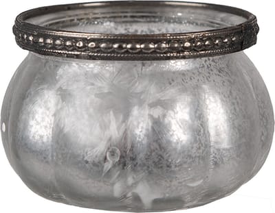 Clayre & Eef Theelichthouder Ø 9x6 cm Zilverkleurig Glas