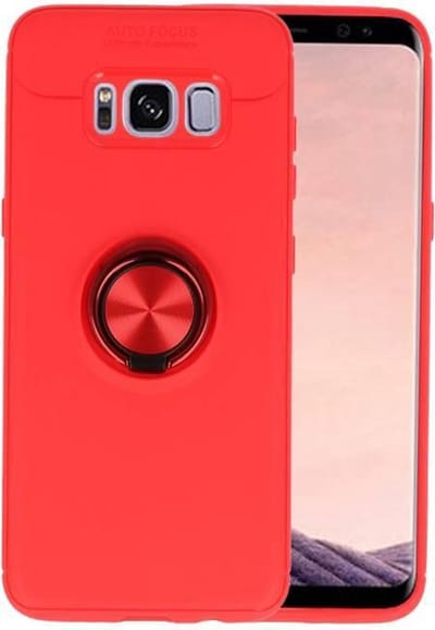 Softcase Telefoonhoesje - Geschikt voor Samsung Galaxy S8 Hoesje met Ring Houder Rood