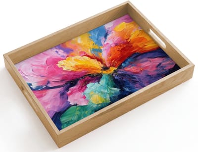 Dienblad hout 40x30 cm - Schootdienblad - Bloemexplosie - Veelkleurig - Bewegend - Borrelplank rechthoek - Plateau dienbladen