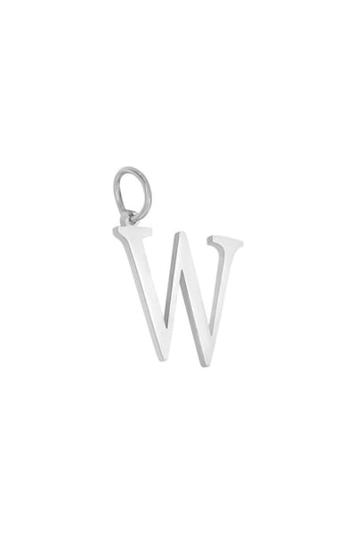 bedel kleur zilver letter W - charm - stainless steel - nikkelfree - mooi voor aan ketting of armband - gift - cadeau idee mam