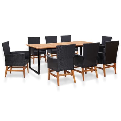 vidaXL - 9-delige - Tuinset - poly - rattan - en - acaciahout - zwart