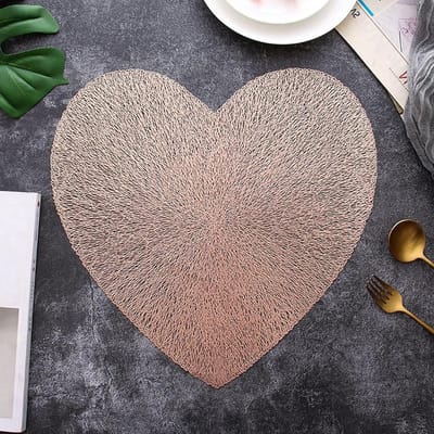 Placemats Set - Tafelonderleggers - Eettafel Beschermen - Hol Hartpatroon - 38x39cm - Roségoud