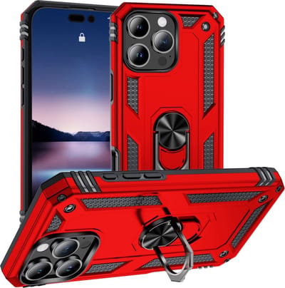 Coverup Hoesje - Geschikt voor iPhone 16 Pro Hoesje - Coverup Ring Kickstand Back Cover - Rood