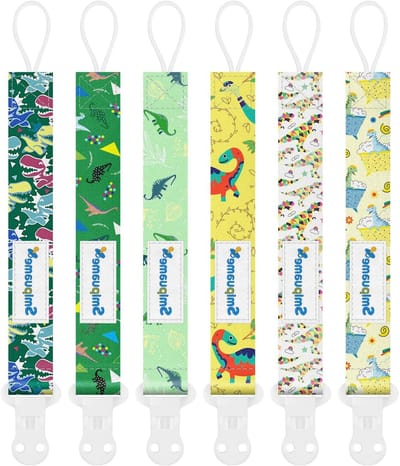 SnelShoppen - 6 Pcs Baby Fopspeen Ketting Clips Lichtgewicht Fopspeenstrips voor Pasgeborenen Jongens Meisjes (Dino)