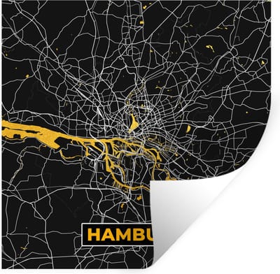 Muurstickers - Sticker Folie - Hamburg - Duitsland - Kaart - Goud - Plattegrond - Stadskaart - 100x100 cm - Plakfolie - Muurstickers Kinderkamer - Zelfklevend Behang XXL - Zelfklevend behangpapier - Stickerfolie