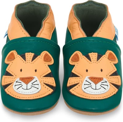 Steppies Babyslofjes Leer - Tijger Groen - Maat 16-17 (0-6 maanden, 11 cm) - met Suède Zool