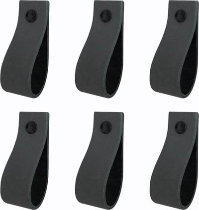 Handles and more - 6x Leren handgrepen lusjes - Donkergrijs - XS (12,6 x 2,5 cm) - incl. 3 kleuren schroefjes (handgreepjes - leren grepen - greepjes - leren lusjes)