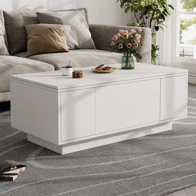 HAUSS SPOLE Salontafels - Vierkante Salontafel Met Dubbel Hefmechanisme - Verborgen Opbergruimte - 100x50x55,5 cm - Spaanplaat - Wit