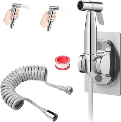 Handdouche van RVS met Wandbevestiging en 3 m Polyethyleenslang voor Badkamer en Keuken, Ideaal voor Bidet en Hygiëne