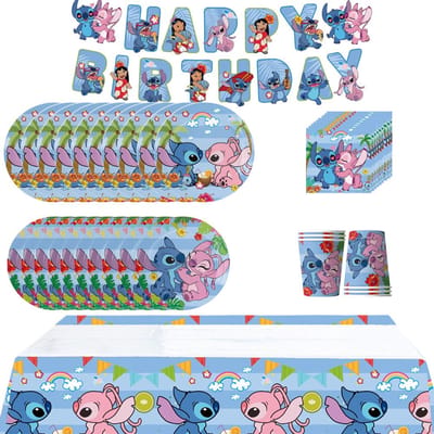 52-delig Stitch Feesttafelgerei Inclusief Servetten Borden Tafelkleed Beker Slinger gray