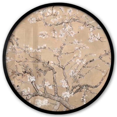 Poster in lijst Rond - Fotolijst 40x40 cm - Posters - Amandelbloesem - Kunst - Van Gogh - Beige - Ronde posterlijst zwart - Decoratie - Wanddecoratie woonkamer - Muurdecoratie slaapkamer