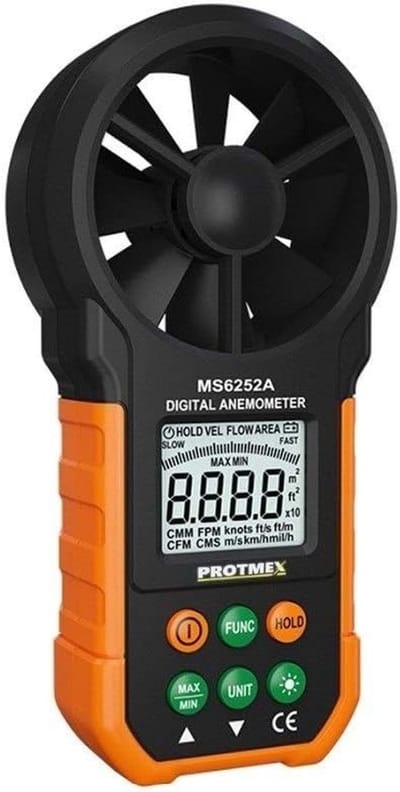 Digitale anemometer voor wind en luchtstroom met achtergrondverlichting