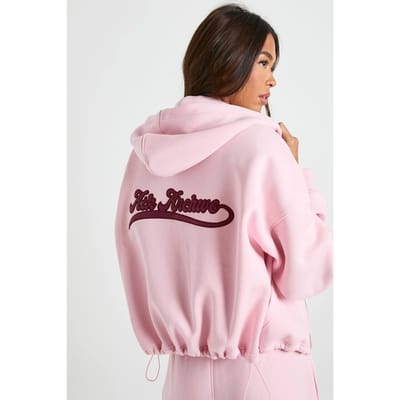 boohoo Dames Ath Archive Zelfstof Applique Zip Through Hoodie | Roze | Maat: Medium