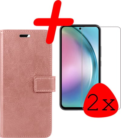 Hoesje Met 2x Screenprotector - Geschikt voor Samsung Galaxy A54 - Luxe Pasjeshouder - Bookcase Portemonee - Flip Case - Kunstleer Book Case - Flipcase Hoes - Book Cover - Walletcase - Portemonneehoes - Rosé goud